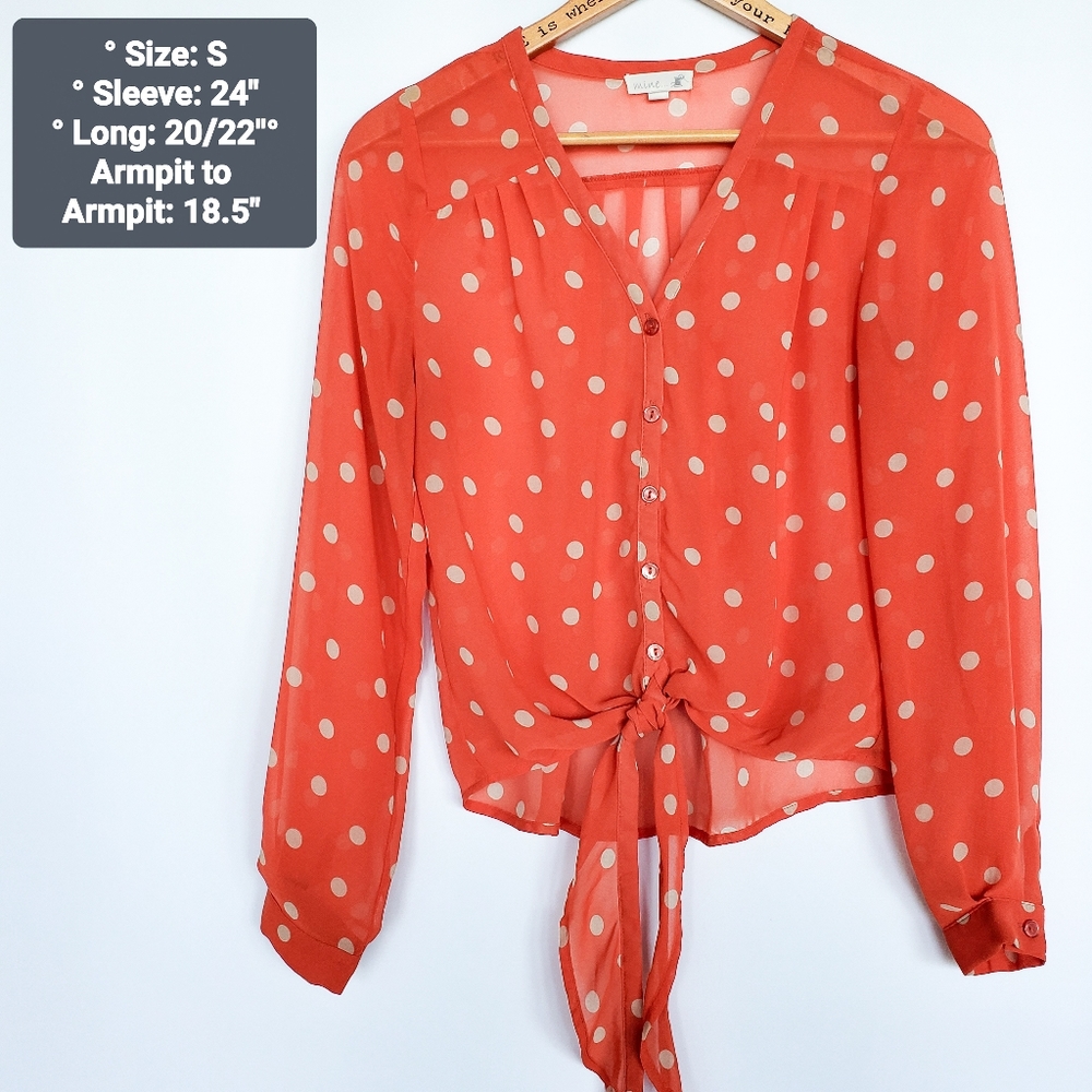 Mine Long Sleeve Sheer Orange Dot Blouse (Size S)